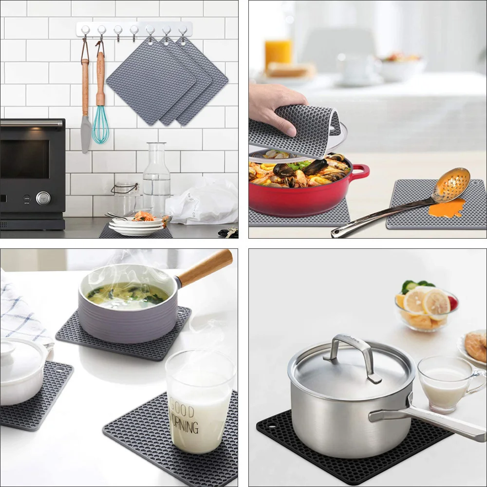 

2 Pcs Washable Place-mats Table Mats Honeycomb Pattern Cup Cushions (Silver)