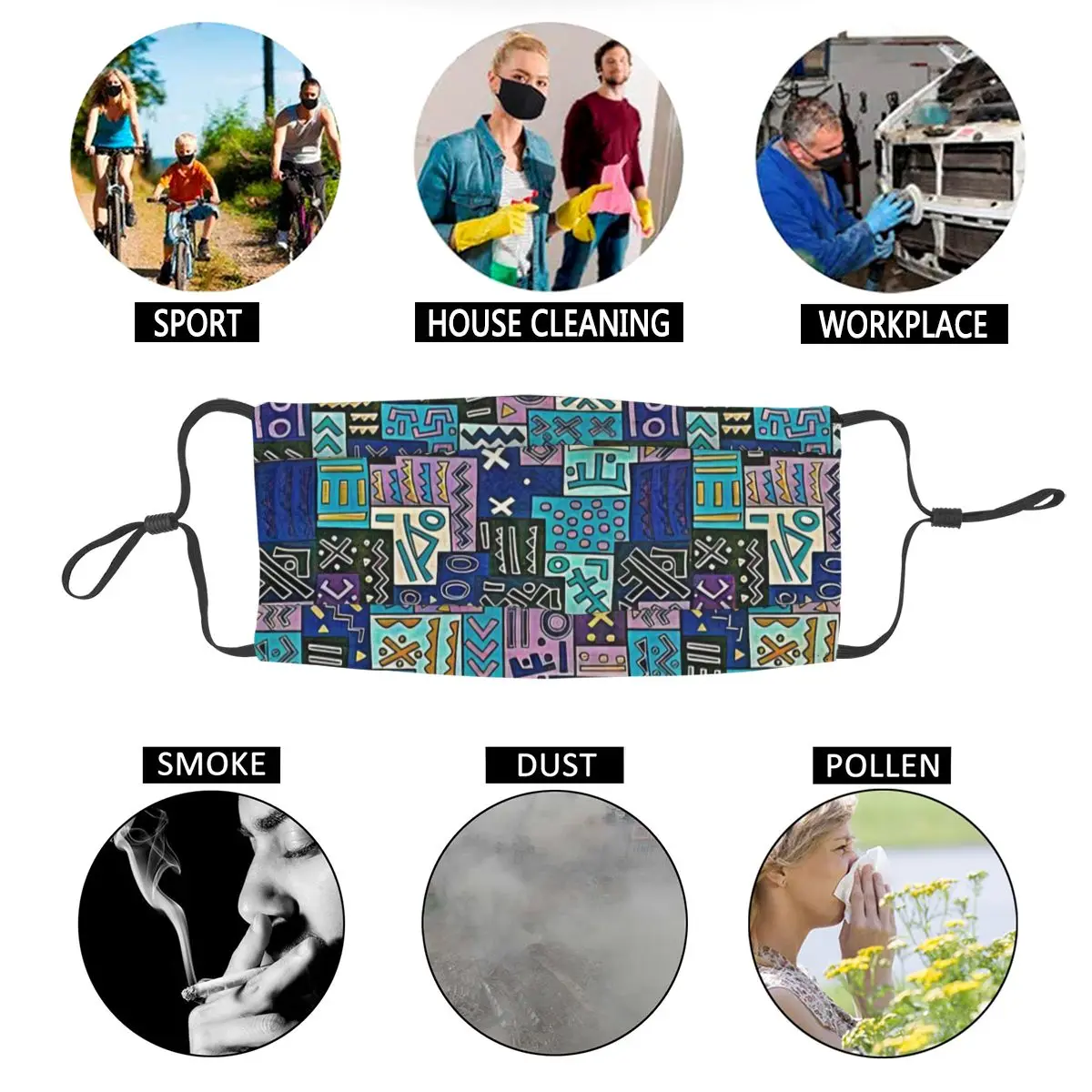 

Non Hieroglyphics Reusable Unisex Face Mask Ancient Egypt Pattern Anti Haze Dustproof Protection Cover Respirator Mouth-Muffle
