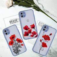 poppy flower bloom phone case gray color matte transparent for iphone 13 12 11 mini pro max x xr xs 7 8 plus cover funda