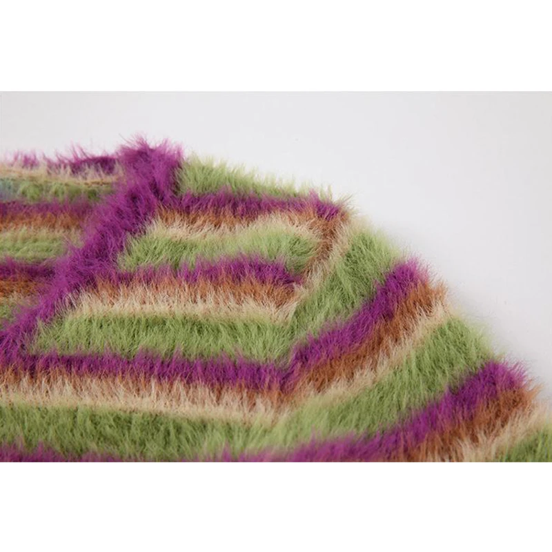 Укороченный мохеровый полосатый облегающий свитер сексуальный Кардиган с