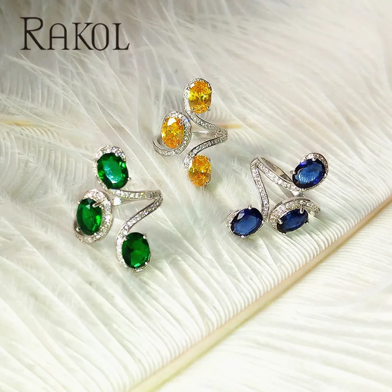RAKOL модный растительный стиль овал, куб, цирконий Открытые Кольца для женщин белый цвет регулируемый палец ювелирные изделия