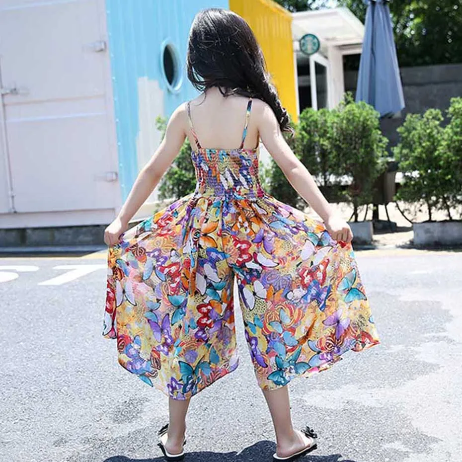 Платье на бретельках с принтом бабочки для девочек облегающее богемное детское