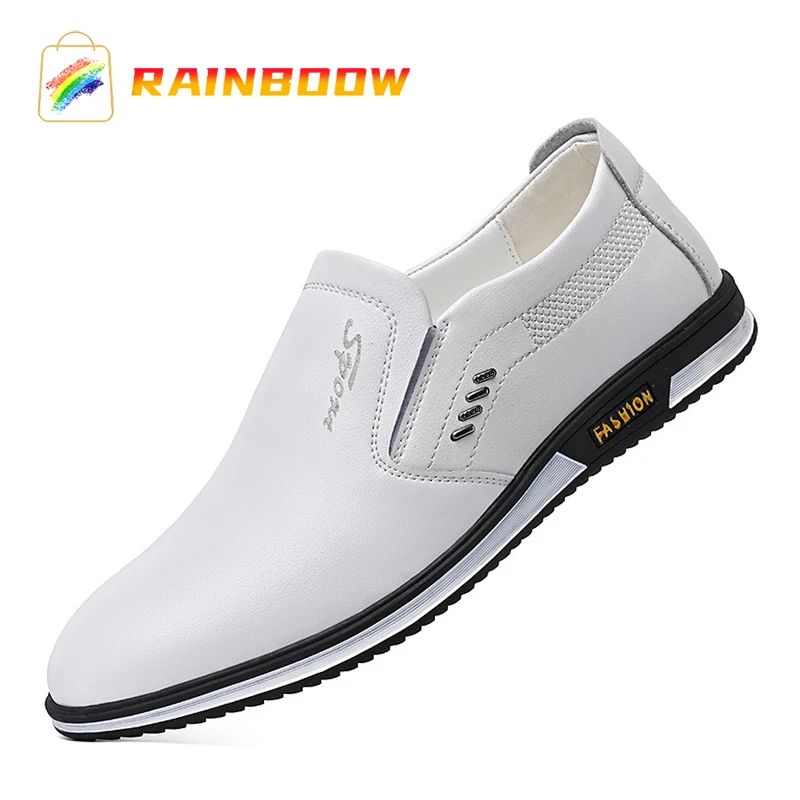 

2022 Spring Winter Casual Shoes Men's Leather Casual Shoes Men's Breathable British Leather Shoes White Leather Slip-on Footware