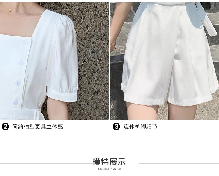 

Women Shorts Jumpsuits 2021 Summer Slim Casual Short Sleeve Square Collar White Rompers Overalls Elegant Purple One Piece Shorts