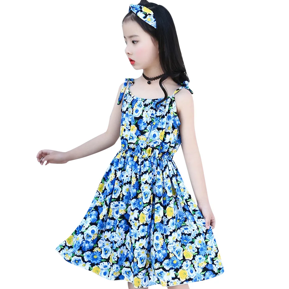 Aixinghao Girls Beach Dress Summer Sundress For Party Clothes Floral Chiffon Teen Clothing Kids 6 8 10 12 14 Year | Детская одежда и