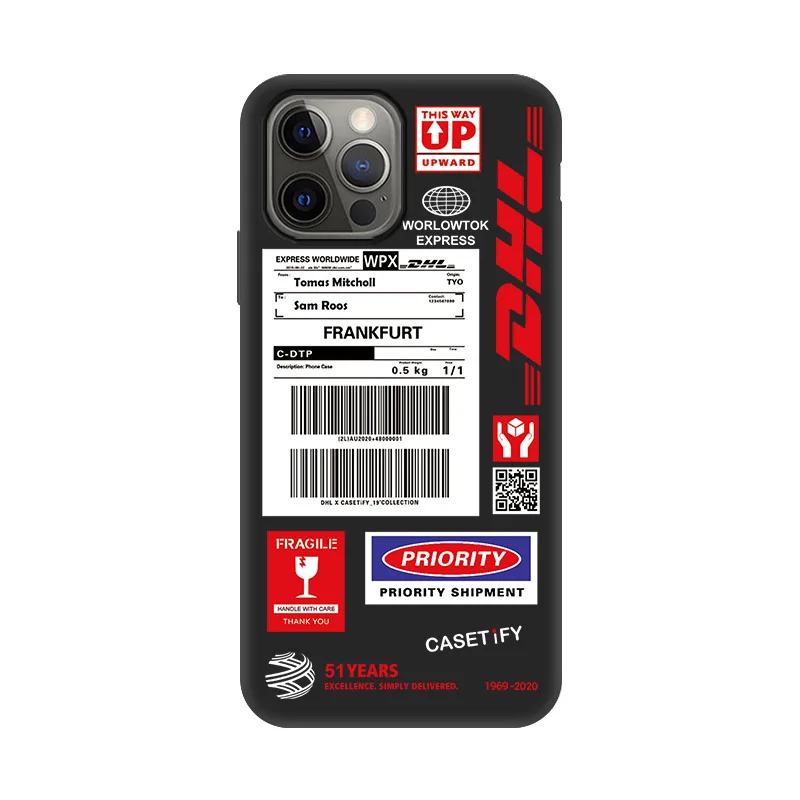 DHL Label Case For iPhone 12 Pro Max 11 13 Pro XS Max XR X 6 6S 7 8 Plus SE 2020 12 mini Phone CaseCover Fundas Soft Silicone
