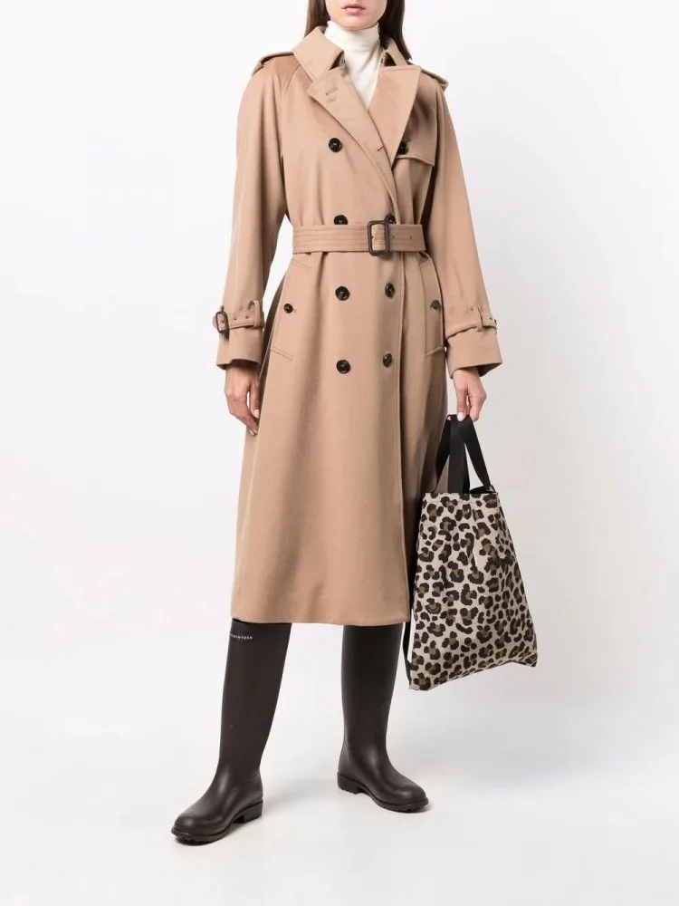 

Turn Down Collar Woolen Coat Women Imitation Cashmere New Shawl Epaulet Back Split Camel Overcoat Winter Trench Coat With Sashes