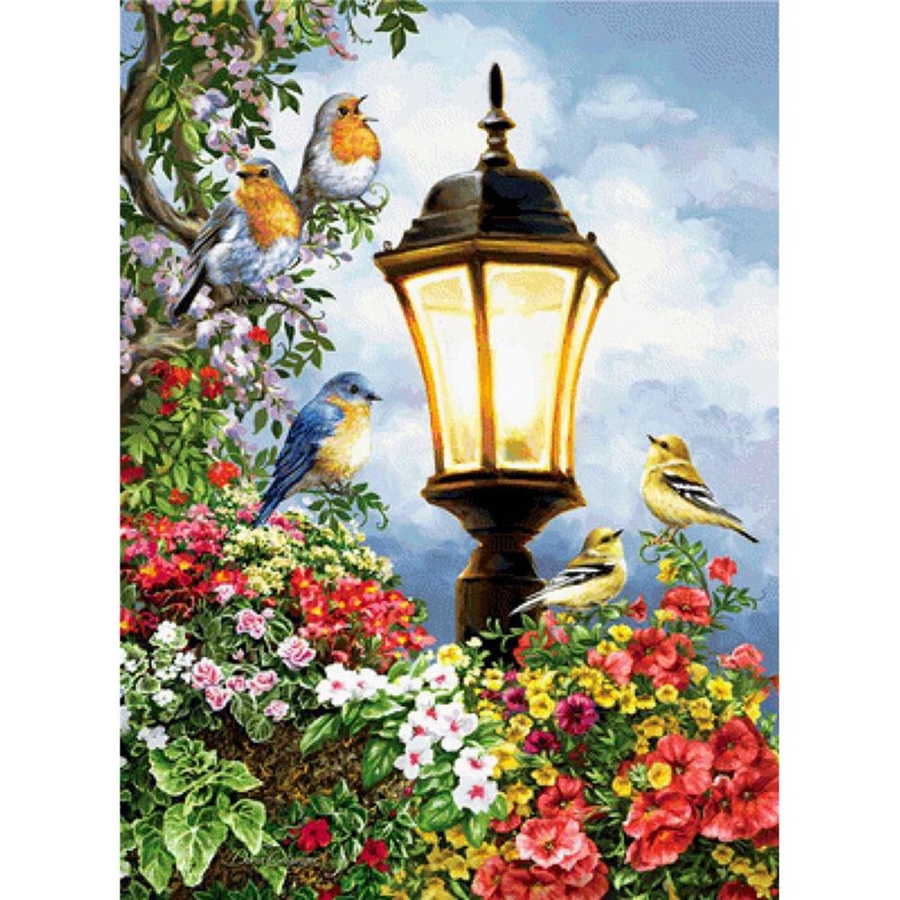 

Round Diy 5d Diamond Embroidery Full Square Flower Mosaic Rhinestone Lantern Cross Stitch Thimble Parrot Home Decoration