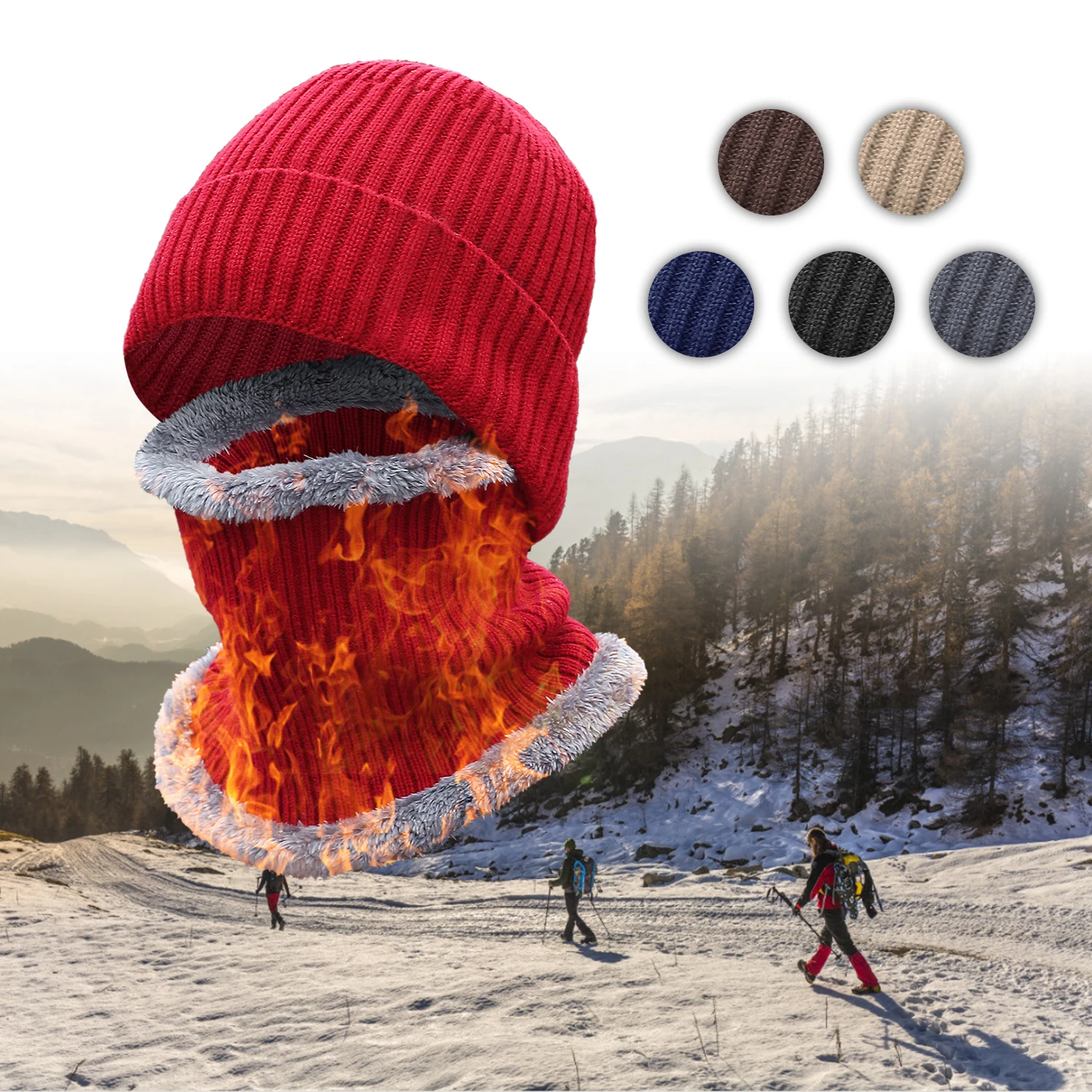 Комплект из 2 предметов шапка и шарф теплая ветрозащитная трикотажная облегающая