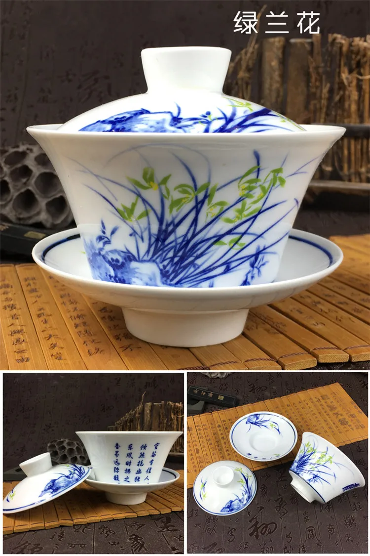 Sancai gaiwan Цзиндэчжэнь фарфор 200 мл восемь сокровища чайная чаша китайский синий и белый фарфор чайная чашка и блюдце набор