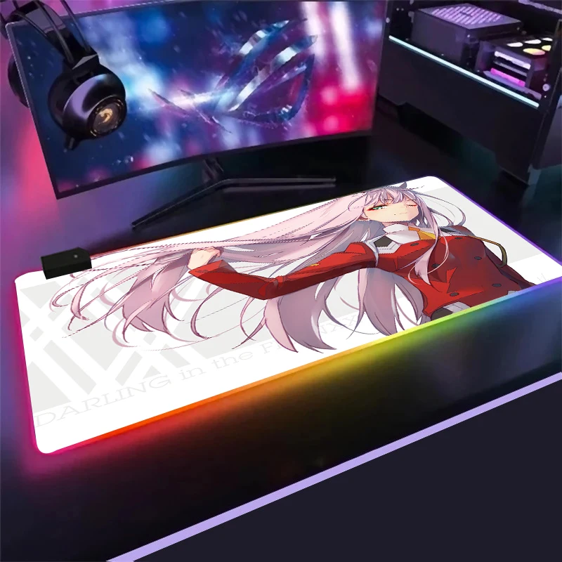 

Аниме Darling в Franxx сексуальная девушка, фигурка анимэ, Мышь Pad ноль два RGB игровая Мышь Pad светодиодный Цвет светильник замок Настольный игровой...