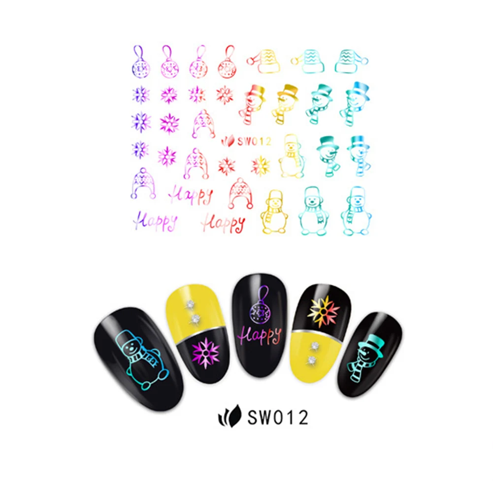 

1pcs New 3D Christmas Laser Cartoon Xmas Rainbow Color DIY Nail Stickers Christmas Cartoon Nail Decoration Eco-friendly
