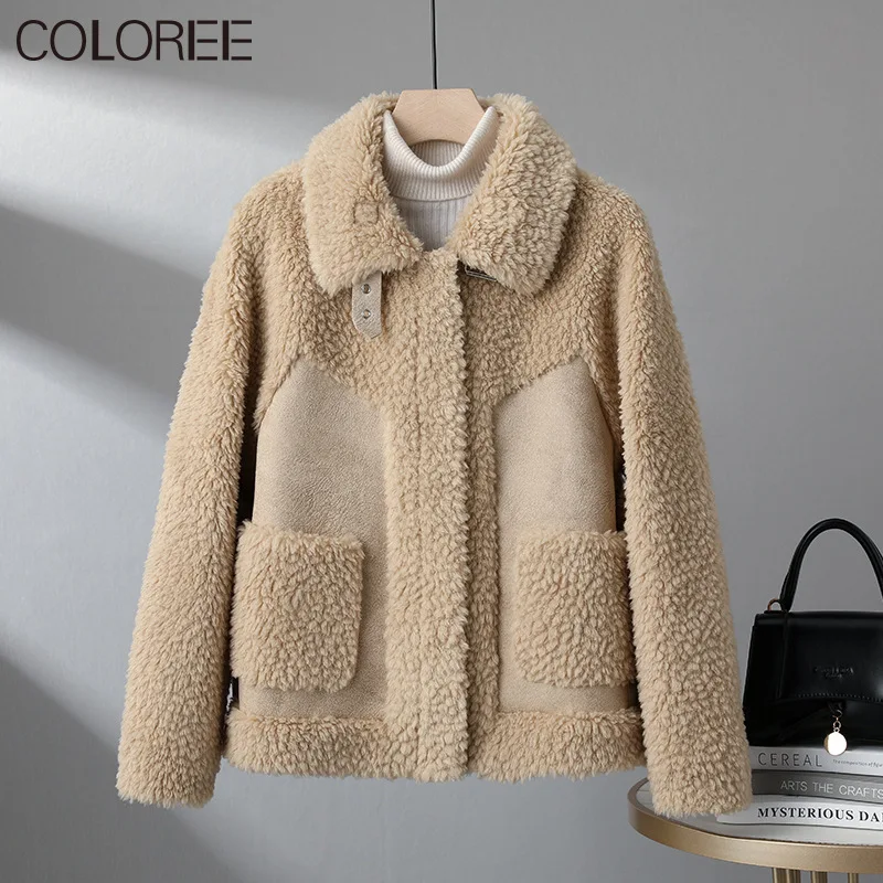 Женская куртка из натурального овечьего меха короткая в Корейском стиле на осень
