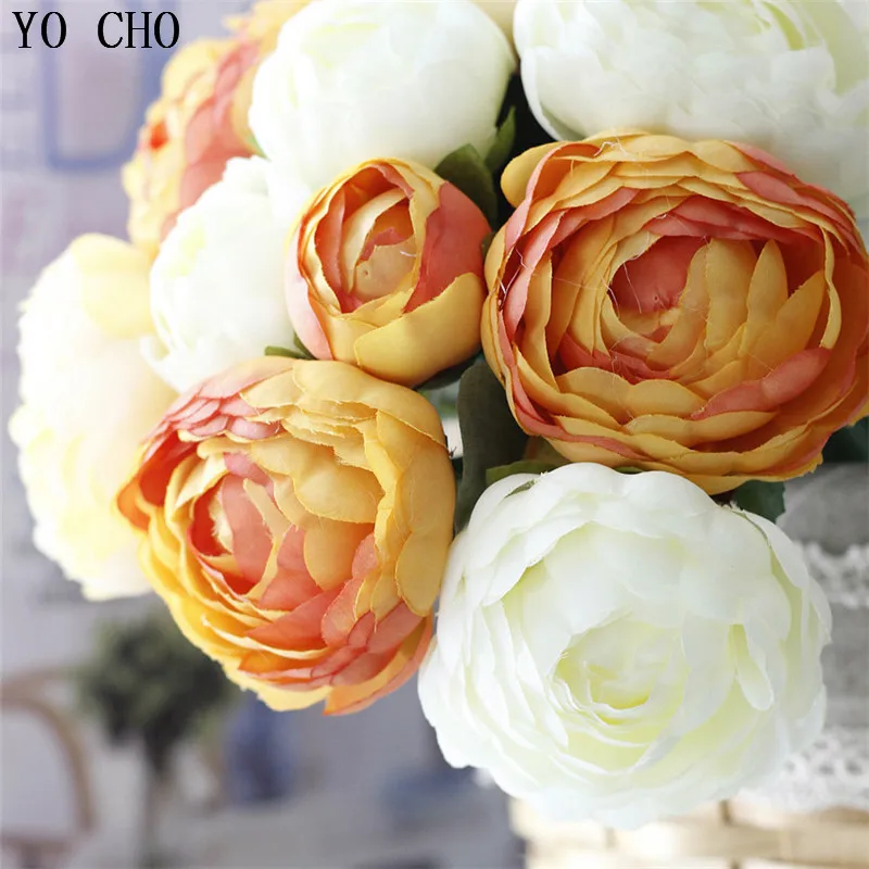 YO CHO Bridesmaid Bouquet Flower Artificial Silk Flowers 10 Heads Rose Lotus Arrangement Handmade Home Wedding | Свадьбы и торжества