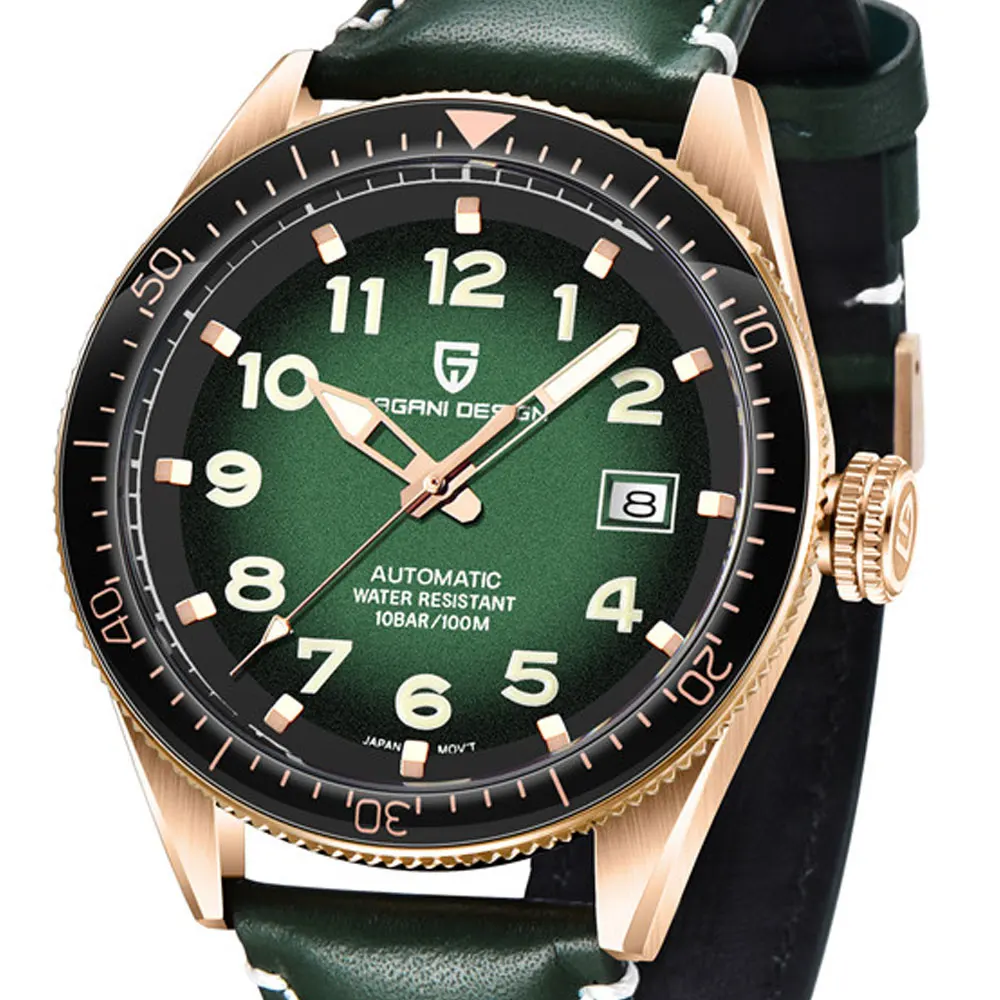 Часы Pagani design Мужские механические с зеленым циферблатом светящиеся