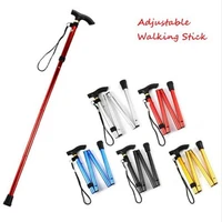 5 colors walking stick hiking walking trekking trail ultralight 4 section adjustable canes aluminum alloy folding cane