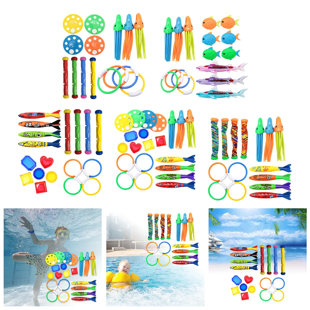 

Diving Toys Swimming Pool Toys Set Gifts Dive Rings Diving Sticks Pool Fish Diving Gems Sinking Toys Set Underwater Games