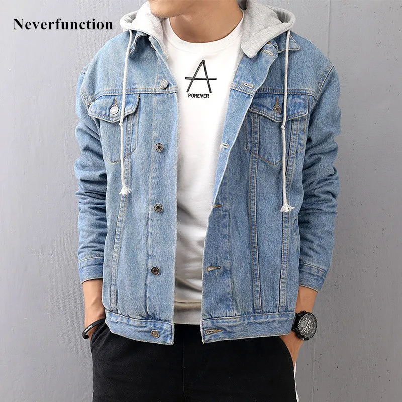 Джинсовые куртки мужские с капюшоном Модные свободные синие джинсовые уличная