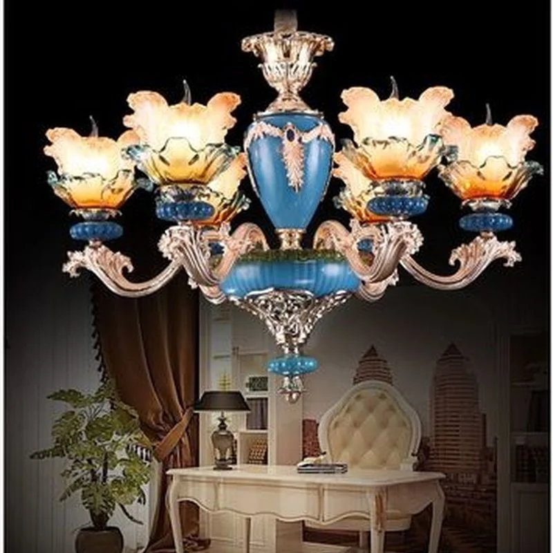 French ceramic painting chandelier living room dining bedroom retro atmosphere European style luxury crystal | Освещение