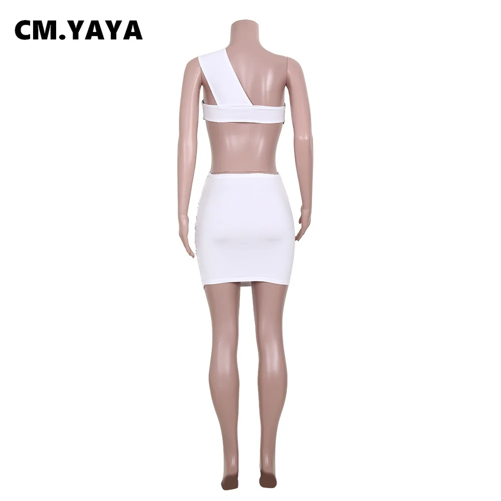 Женский комплект из 2 предметов CM.YAYA однотонный короткий топ на одно плечо