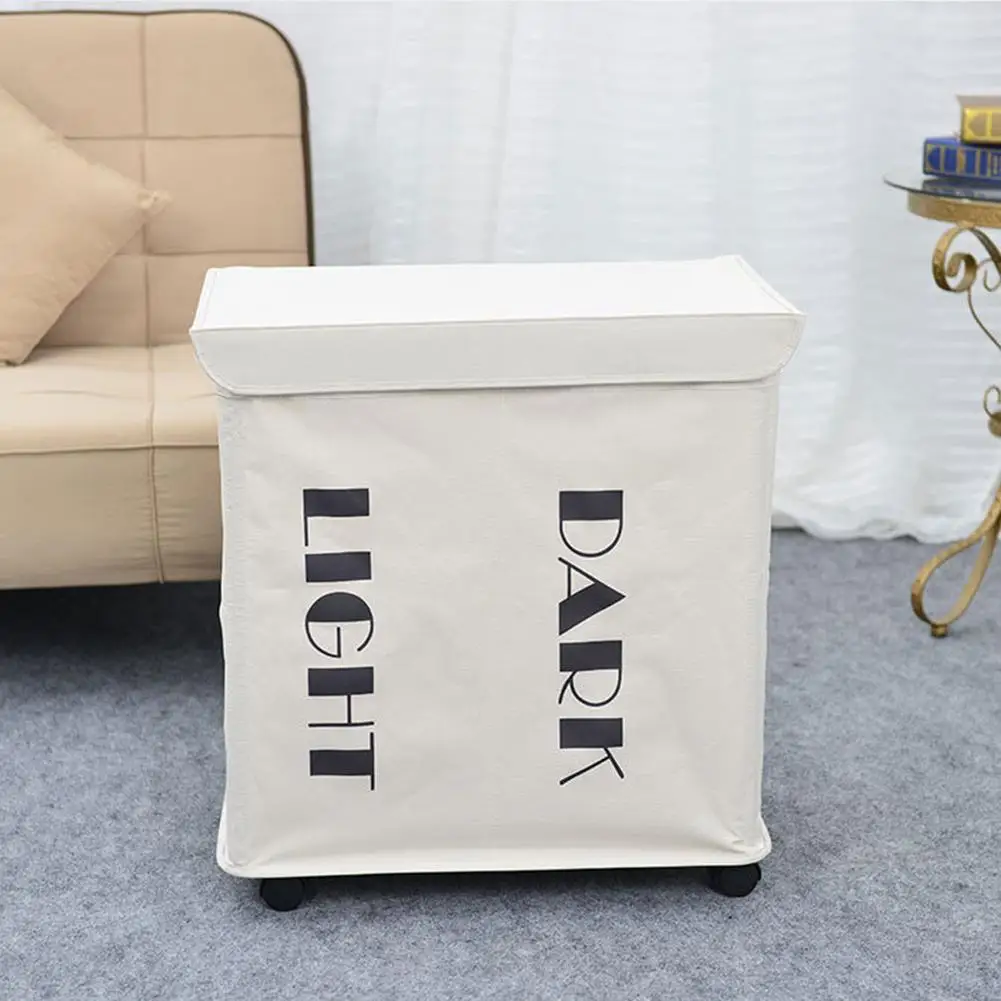 

Clothing Storage Box Organizer Novel With Compartment Cover Wheel Iron Frames Laundry Hamper Folding Storage Basket #4W