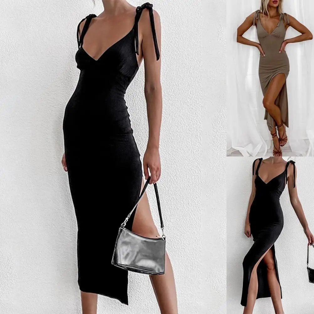 

Black/Khaki Simple Ladies Solid Color Sleeveless Skinny Dress Elegant Dress Sleeveless for Banquet