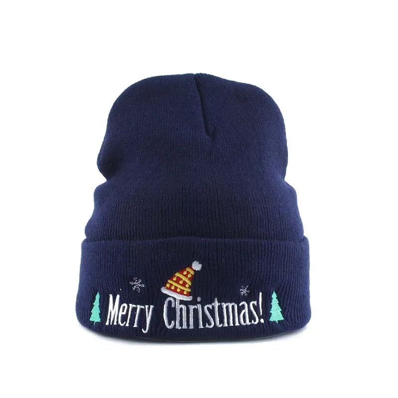 Рождественские Зимние шапки с вышивкой для женщин и мужчин теплые вязаные шапка