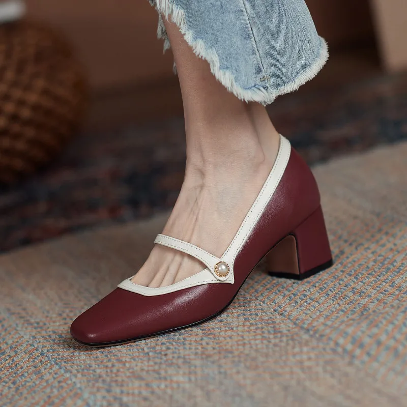

FEDONAS Mary Janes Shoes Woman 2021 Pearl Decoration High Heels Pumps Women Genuine Leather Wedding Party Basic Women's Shoes