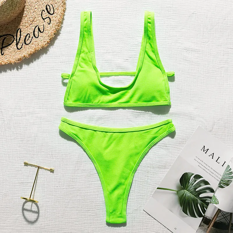 Бикини в рубчик,, Mujer, неоновое бикини, пуш-ап, купальник для женщин, высокая талия, купальный костюм, летняя пляжная одежда, v-образный вырез, купальник для женщин - Цвет: 1947-1