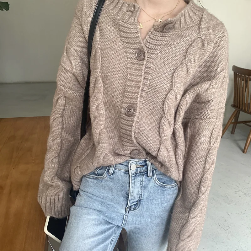 

Loose outer wear lazy Japanese twist sweater women cardigans autumn winter 2021 knitted jacket cardigan thick women cardigan