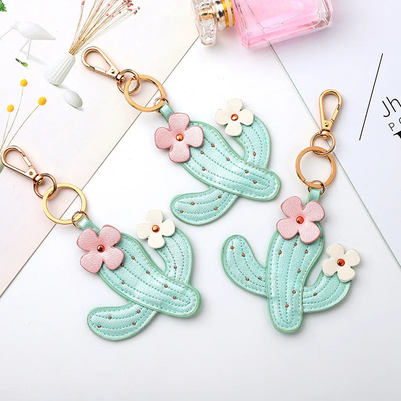 

Creative Cactus Keychains Individual Mint Green Cactus Flower Key Chain Gift Bags Decoration Pendant Couple Key Chainring