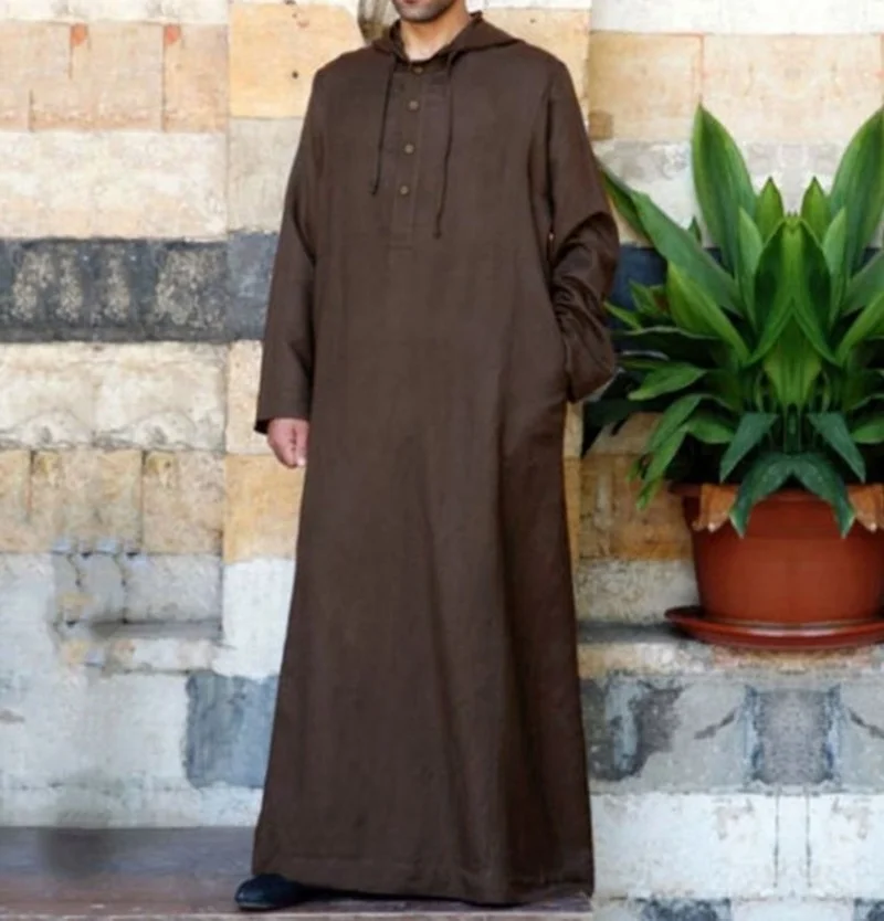 New Muslim Men Simple Long Hooded Shirt Robe Middle East Dubai Islamic Clothing Malaysia Robe 2021Abaya Saudi Arabic Mens Jubba