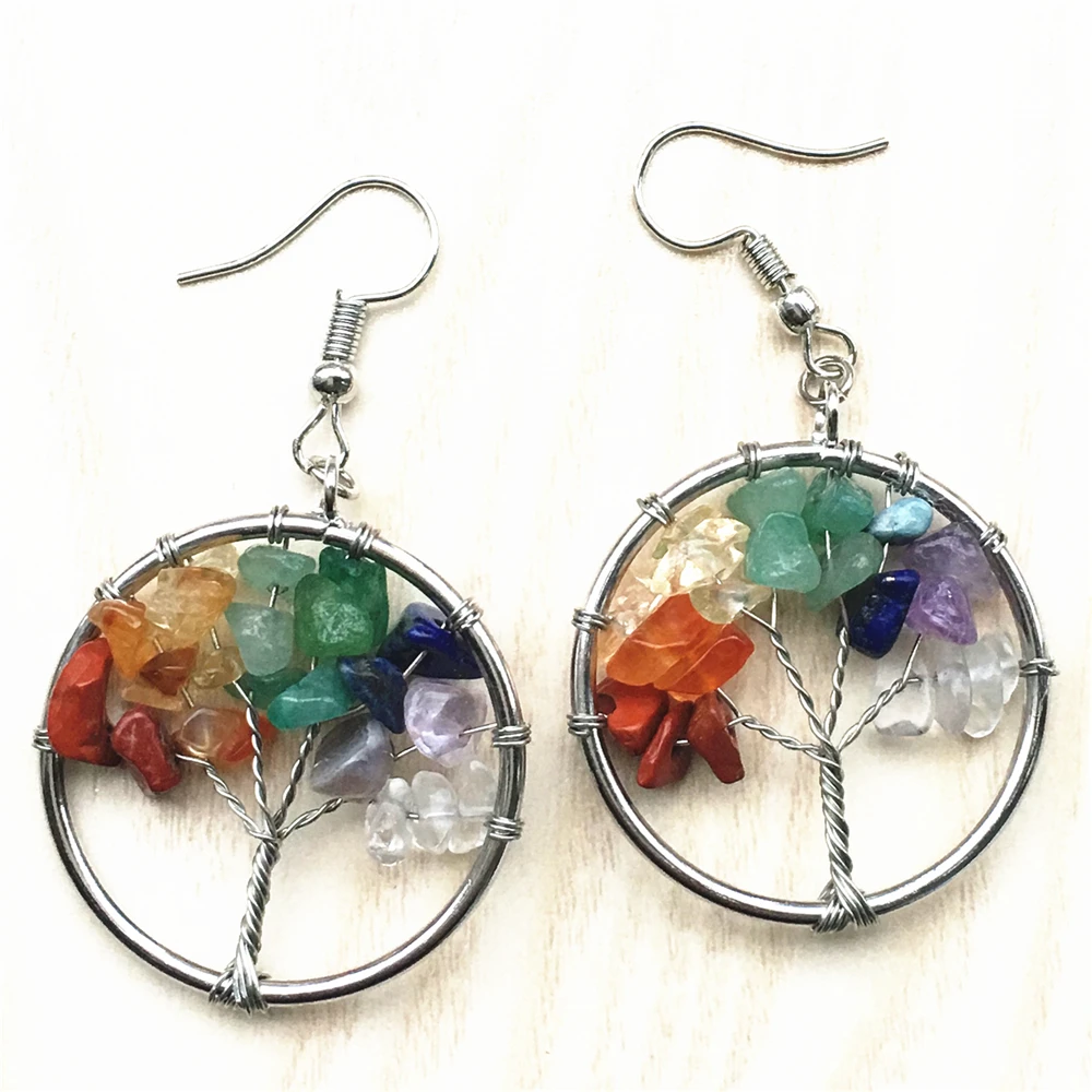 

Natural Tree of Life 7 Chakra Quartz Tree Pendulum Pendant Earrings for Women Healing Crystal Earrings Pendant Reiki Jewelry