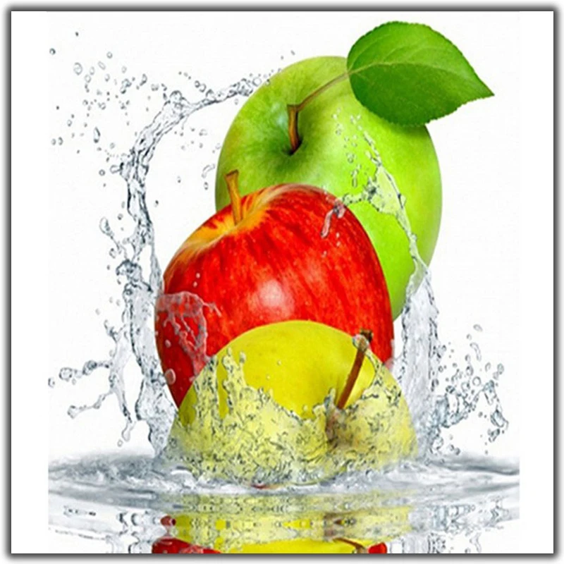 

Diy Diamond Painting Cross Stitch Water Three-Color Apple Needlework Diamond Embroidery Full Square Mosaic Decoration Resin Kits