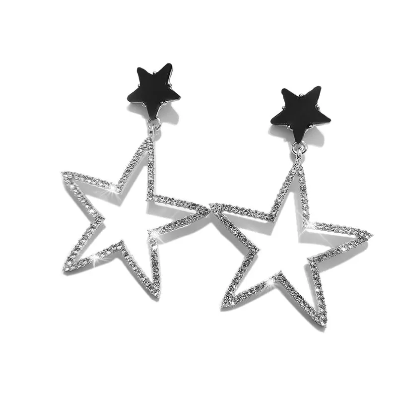 

925Personality exaggerated five-pointed star ear nail female Korean temperament long paragraph pendant wild personality earrings