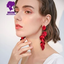Женские серьги подвески с красно белыми и желтыми розами DREJEW