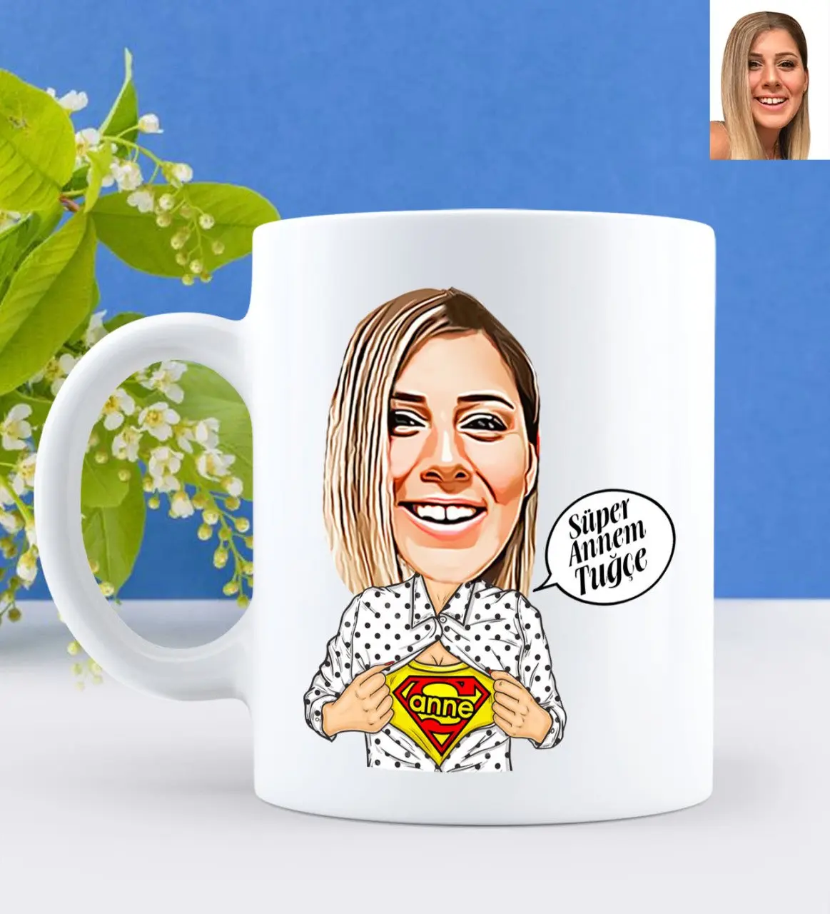 

Персонализированные супер мама карикатура белая кружка Bardak-1