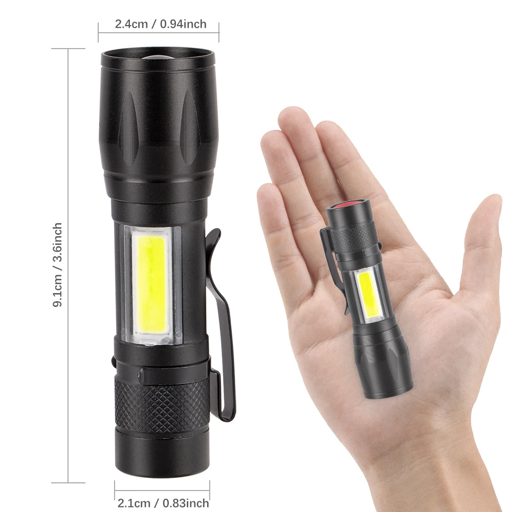 Мини вспышка светильник 3 режима XPE + COB LED и возможностью регулирования