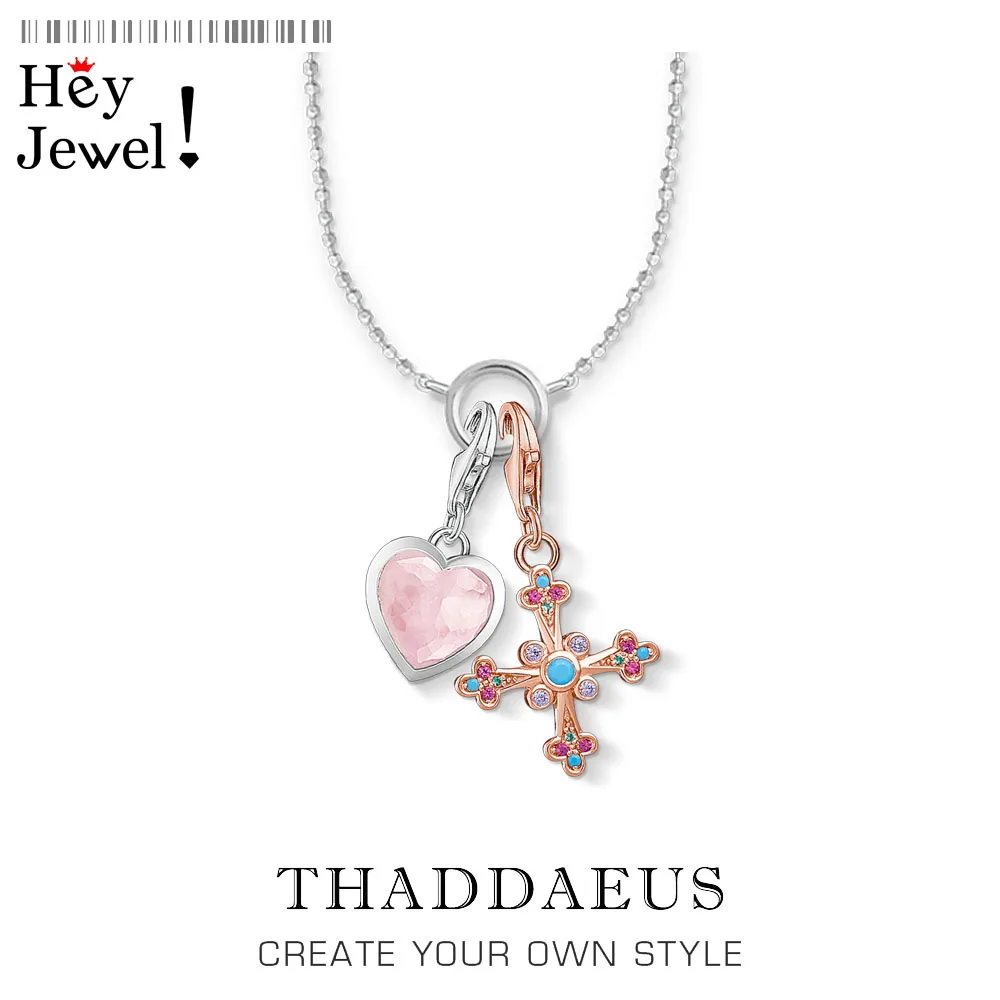 Ожерелье с подвеской в виде РОЗОВОГО СЕРДЦА и Креста модная филигранная