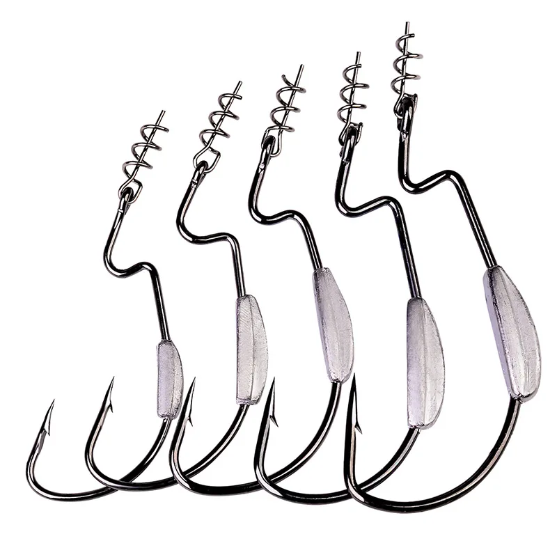 

5pcs/lot Soft Worm Hook Barbed Fishhooks Crank Lead Jig Head Fishing Hook 1.5g - 5.5g Weighted Fish Hooks with Spring Lock Pesca