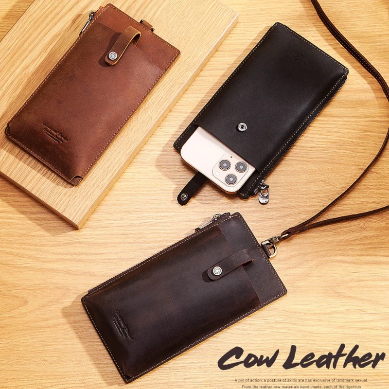 

Leather Cell Phone Bag Hanging Neck Wallet Coin Purse Credit Card Pouch Case Cash Pocket Organizer Holder