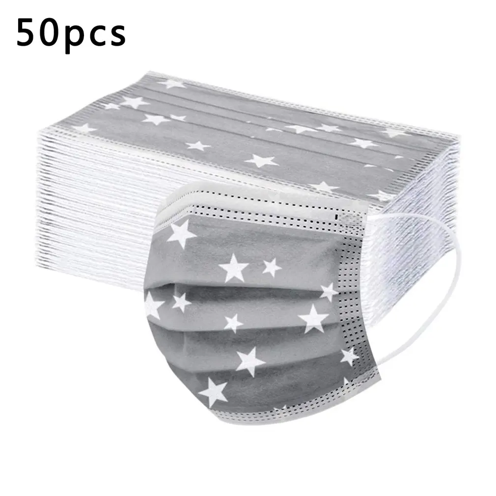 

50pcs Five-pointed Star Printing Spunlace Cloth Disposable Mask Protective Mask Composite Filter Mask Anti-flu Mask