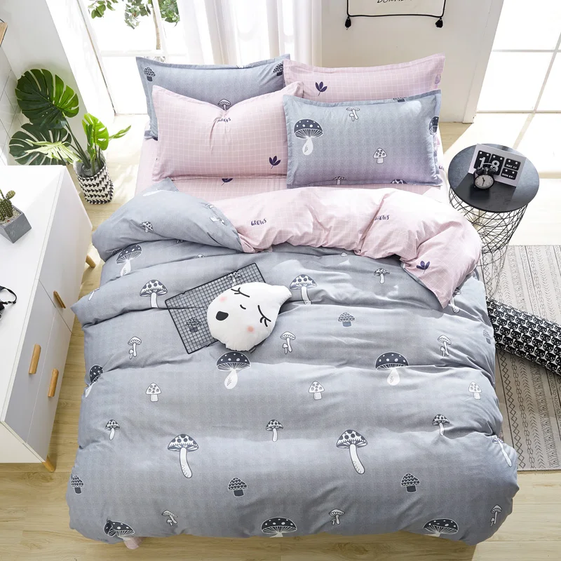 

2020 new bedding grey stripe duvet cover + flat sheet +pillowcase 3/ 4pcs bed linens White bedding set dog bear bed cover set