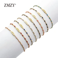 zmzy boho gold color link chain stainless steel bracelets for women bracelet jewelry tiny feather charm bracelet femme pulseira