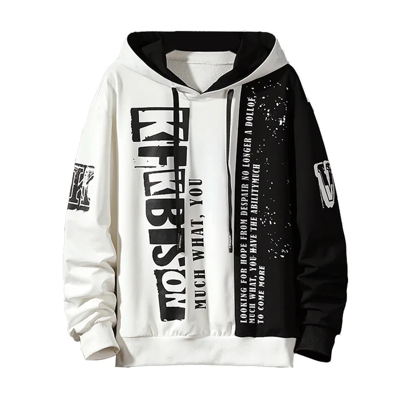 

Men's Sweatshirt 2021 Fall Casual Hip Hop Streetwear Loose Hoodie Men's Fashion Personality Letter Print Hoodie Patchwork Top