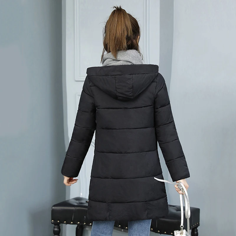 Новинка зимняя женская куртка с капюшоном длинное теплое хлопковое пальто