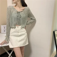 temperament floral cardigan long sleeved chiffon shirt womens summer new style korean loose and thin all match blouse