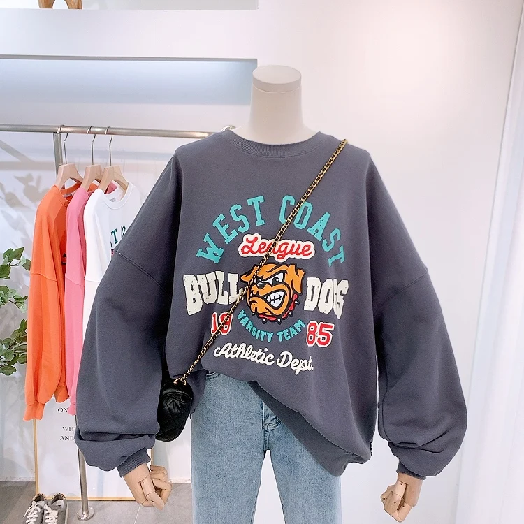 

2021 Spring New Cartoon Printing Autumn Terry Cotton Long-Sleeved Sweatshirt Women's Jacket Oversized Pullover Hoodie Student