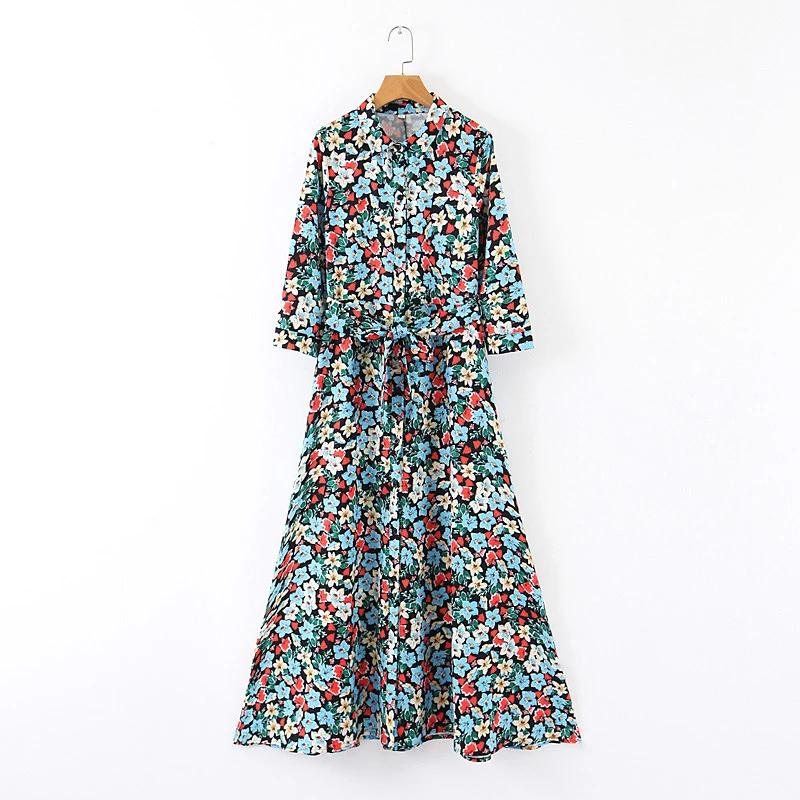 Женское плиссированное платье с высокой талией этническое цветочным принтом и