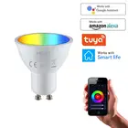 GU10 Точечный светильник Tuya WiFi умный светильник лампа 5 Вт RGB + CW смарт-лампа дистанционного Управление диммируемая цветная (RGB) светильник для Alexa Google Home